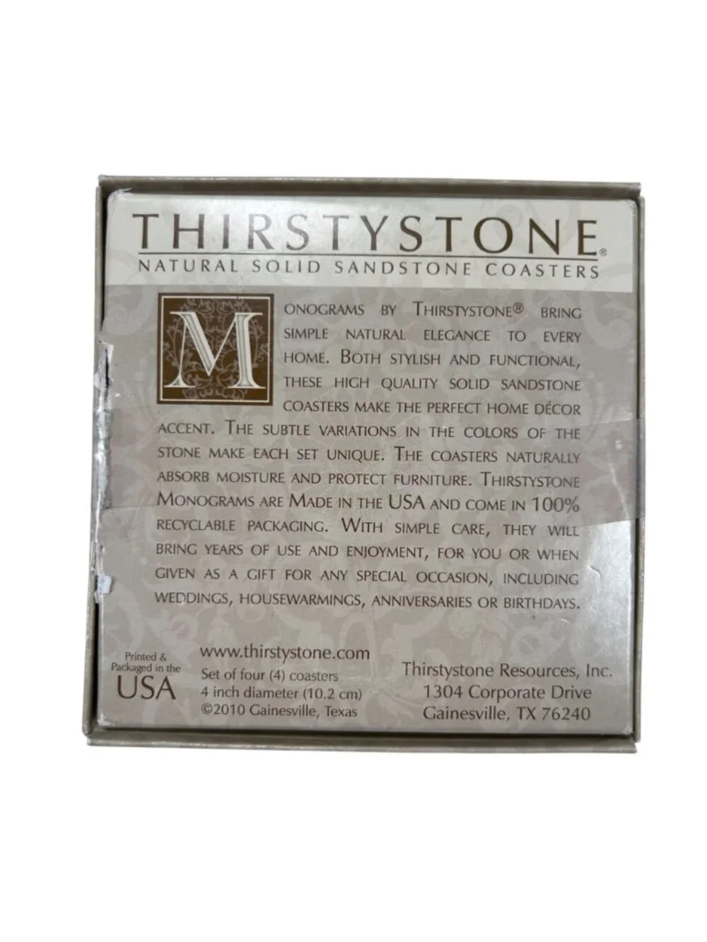 Thirstystone Monograms C Drink Coasters Absorbing Stone